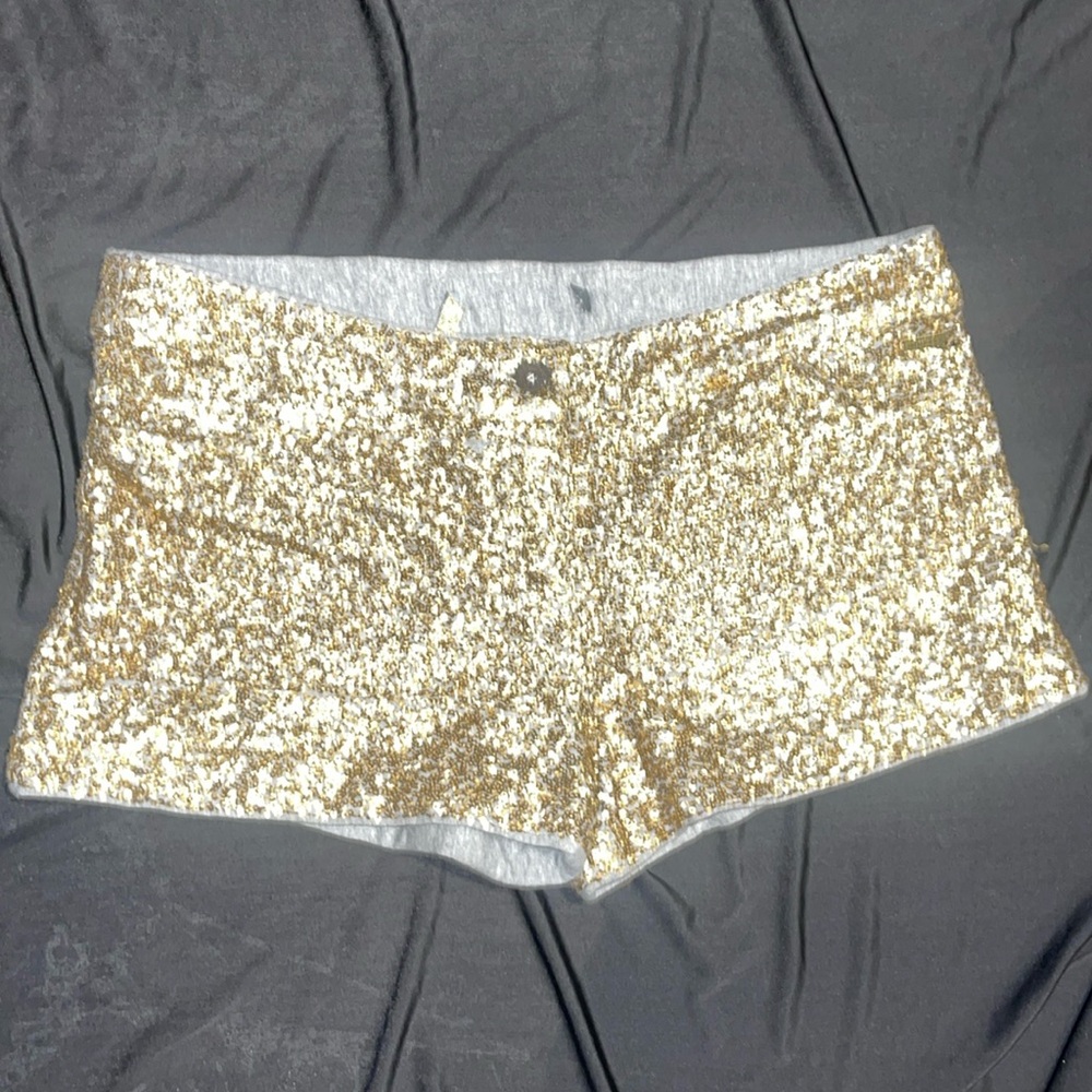 New Guess Sequin Gold embellished Track Shorts L